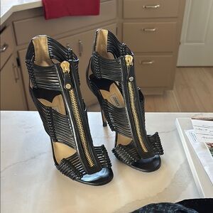 Jimmy Choo, black Heels with Gold Accents